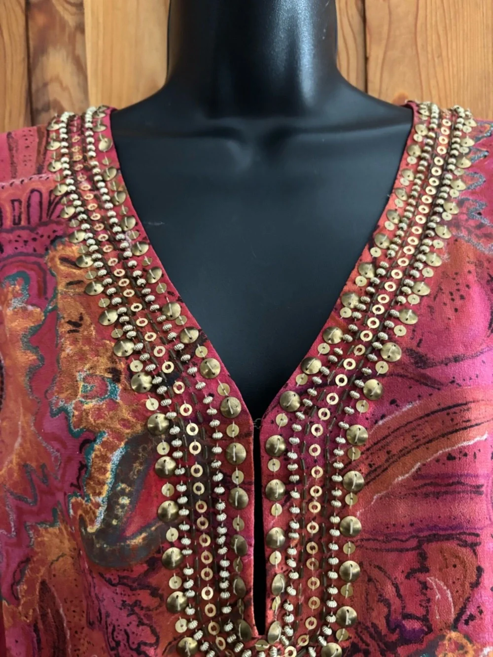 Soma Pure Silk Kaftan Long Maxi Luxury Resort Lounge Wear Sz L / XL - Picture 2 of 11